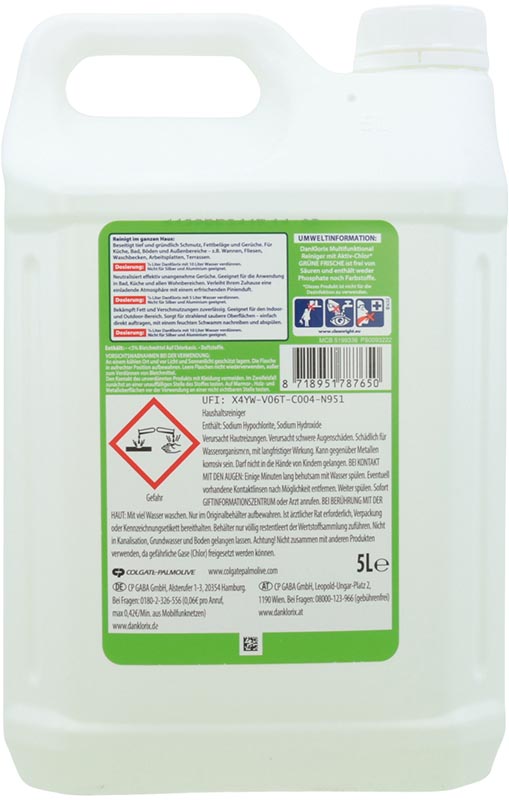Dan Klorix Hygienereiniger Grüne Frische 5 Liter