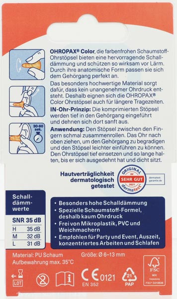 Ohropax Ohrstöpsel Color 8 Stück