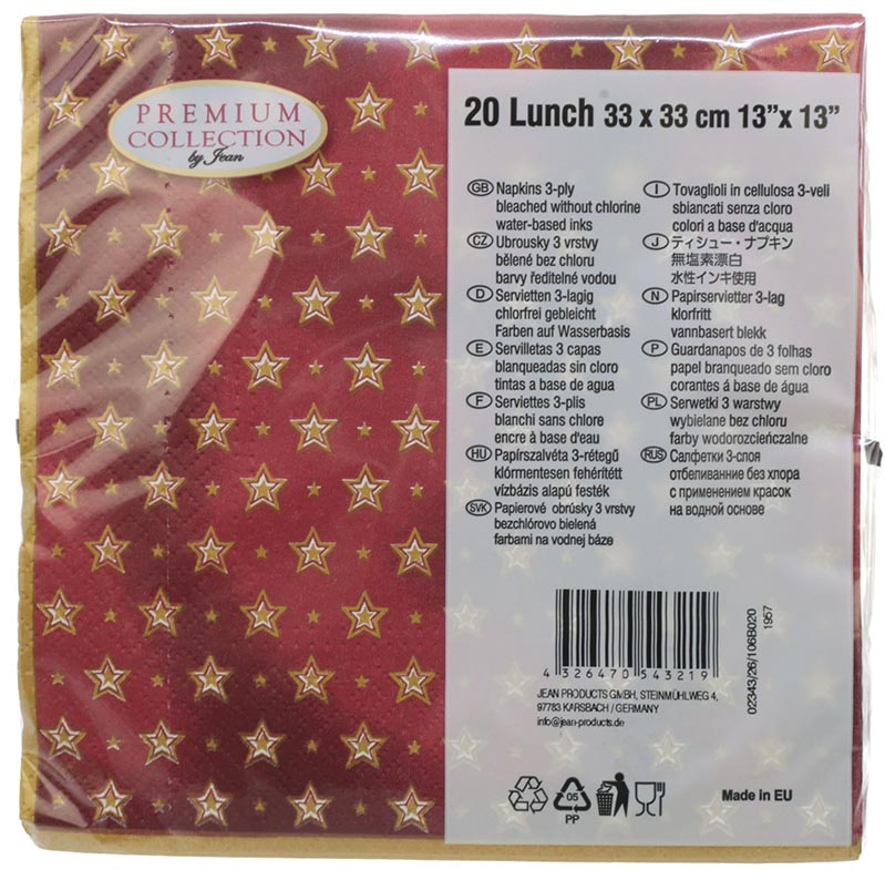 Napkins 20s, 3-ply 33x33cm 'Golden Stars
