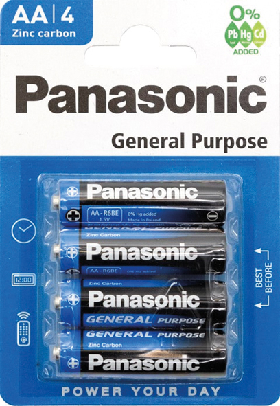 Batterie PANASONIC R6 Mignon AA 4pc Pack sur cart