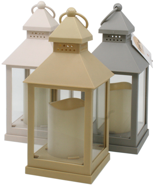 LED lantern plastic/glass 3 colors asst.