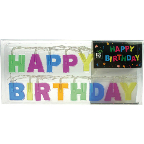 LED light chain "Happy Birthday" 1.5 meters long