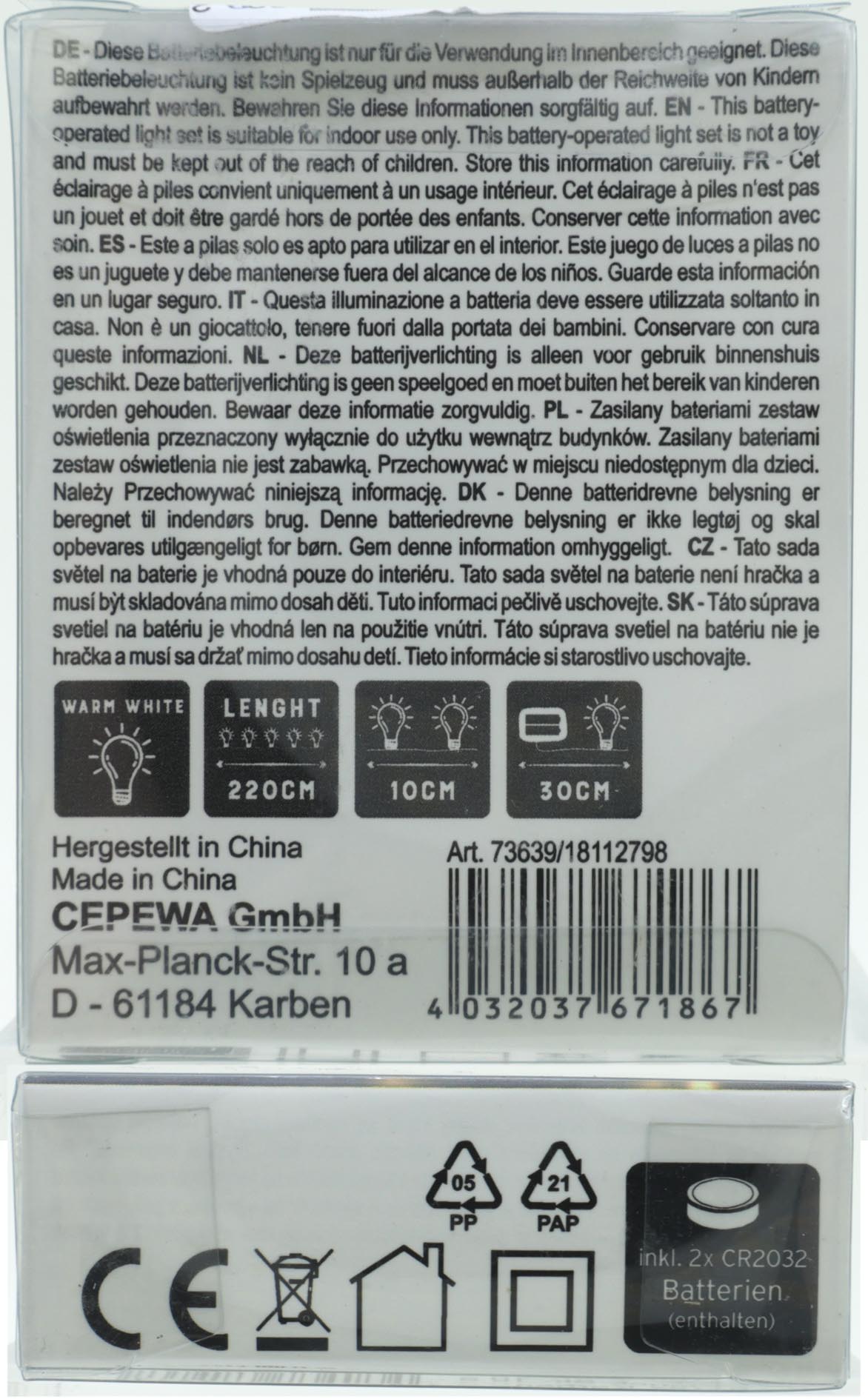 Light chain wire/micro 20 LED button cell 220cm,