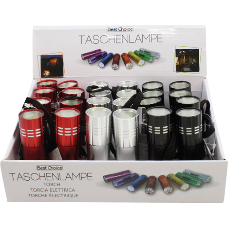 Taschenlampe COB-LED 9cm im Display 3f. sortiert