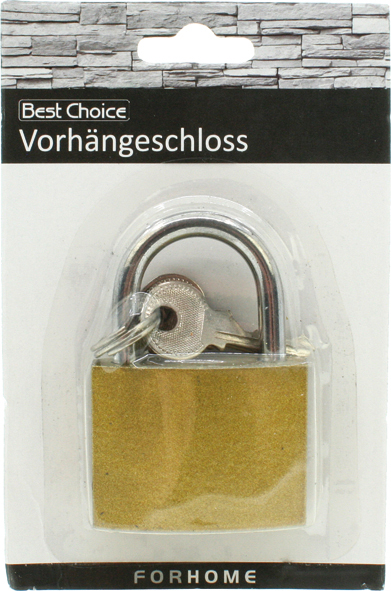 Padlock 5cm brass on card