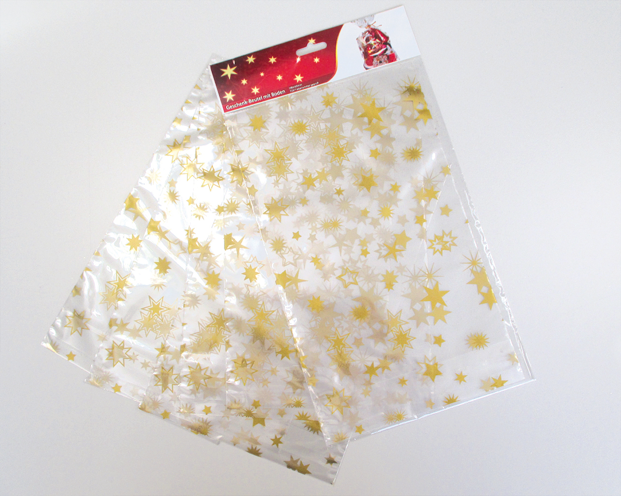 Transparent bag, small, 'golden stars' 10 pcs