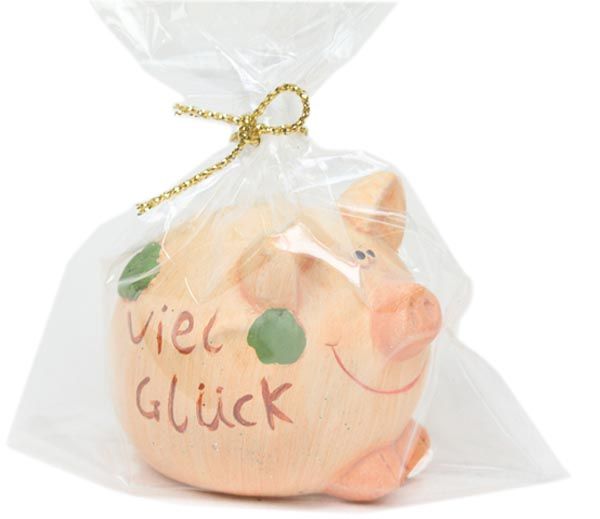 2 Glücksschweinchen Mit Kleeblatt - Porzellanweiße Glücksbringer 5x5cm